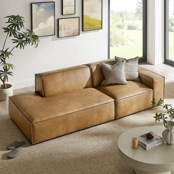 Modway Furniture Restore Modway 2 Piece Vegan Leather Modular Loveseat with French Piping for Living Rooms Toast EEI-7428-TST