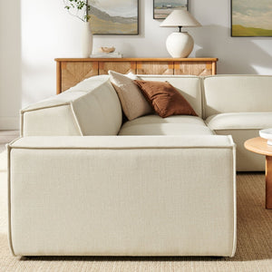 Modway Furniture Restore Modular L-shaped Sectional Sofa with Stain-resistant Fabric and French Piping Ecru EEI-7429-ECR