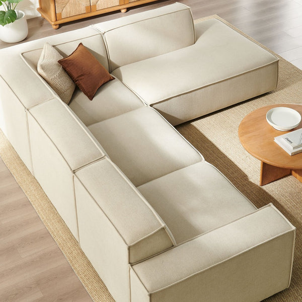 Modway Furniture Restore Modular L-shaped Sectional Sofa with Stain-resistant Fabric and French Piping Ecru EEI-7429-ECR