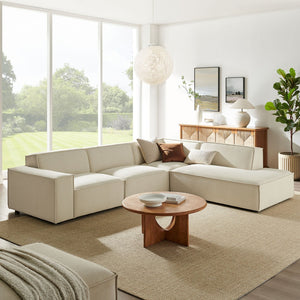 Modway Furniture Restore Modular L-shaped Sectional Sofa with Stain-resistant Fabric and French Piping Ecru EEI-7429-ECR