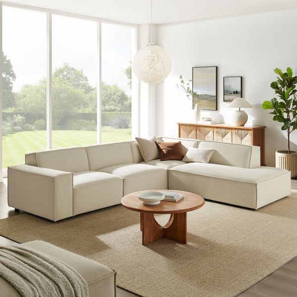 Modway Furniture Restore Modular L-shaped Sectional Sofa with Stain-resistant Fabric and French Piping Ecru EEI-7429-ECR