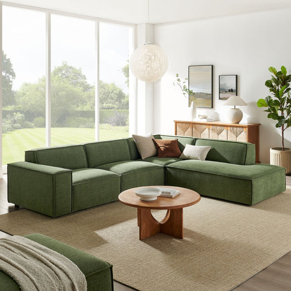 Modway Furniture Restore Modular L-shaped Sectional Sofa with Stain-resistant Fabric and French Piping Foliage EEI-7429-FOL