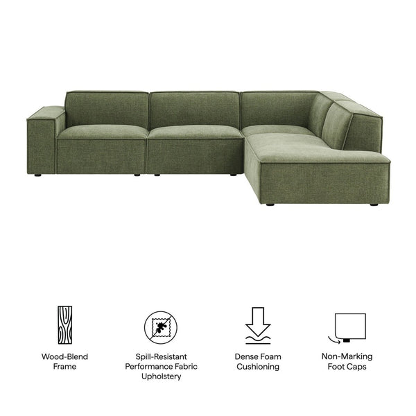 Modway Furniture Restore Modular L-shaped Sectional Sofa with Stain-resistant Fabric and French Piping Foliage EEI-7429-FOL