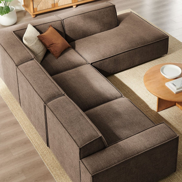 Modway Furniture Restore Modular L-shaped Sectional Sofa with Stain-resistant Fabric and French Piping Mocha EEI-7429-MOC