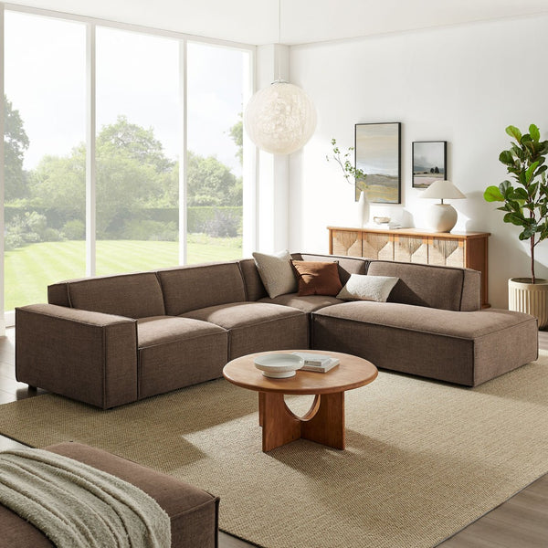 Modway Furniture Restore Modular L-shaped Sectional Sofa with Stain-resistant Fabric and French Piping Mocha EEI-7429-MOC