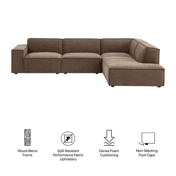 Modway Furniture Restore Modular L-shaped Sectional Sofa with Stain-resistant Fabric and French Piping Mocha EEI-7429-MOC
