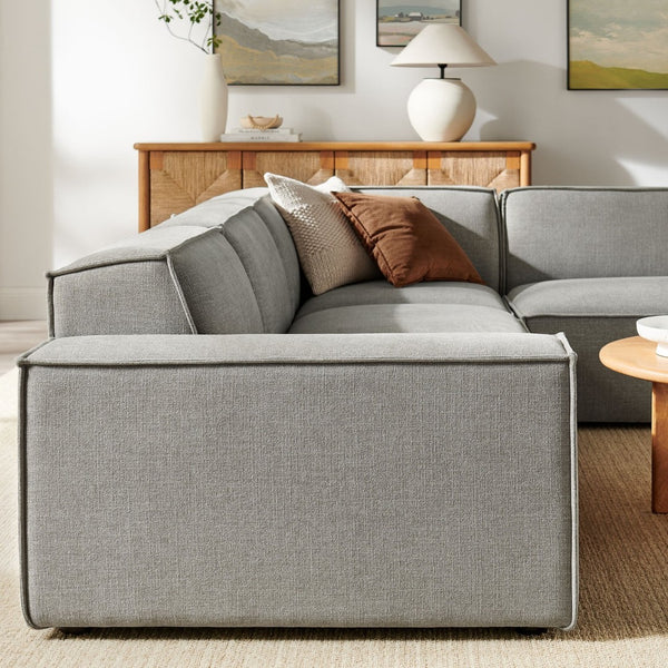Modway Furniture Restore Modular L-shaped Sectional Sofa with Stain-resistant Fabric and French Piping Pewter EEI-7429-PEW