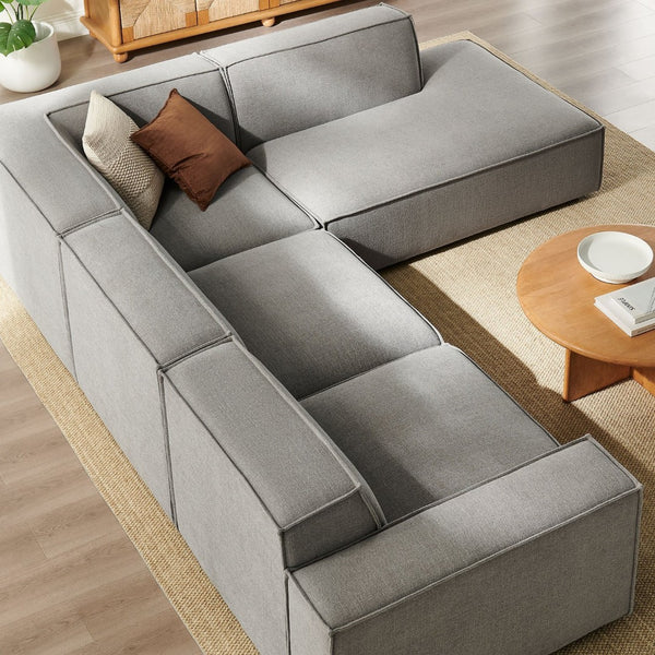 Modway Furniture Restore Modular L-shaped Sectional Sofa with Stain-resistant Fabric and French Piping Pewter EEI-7429-PEW