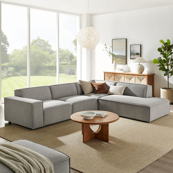 Modway Furniture Restore Modular L-shaped Sectional Sofa with Stain-resistant Fabric and French Piping Pewter EEI-7429-PEW