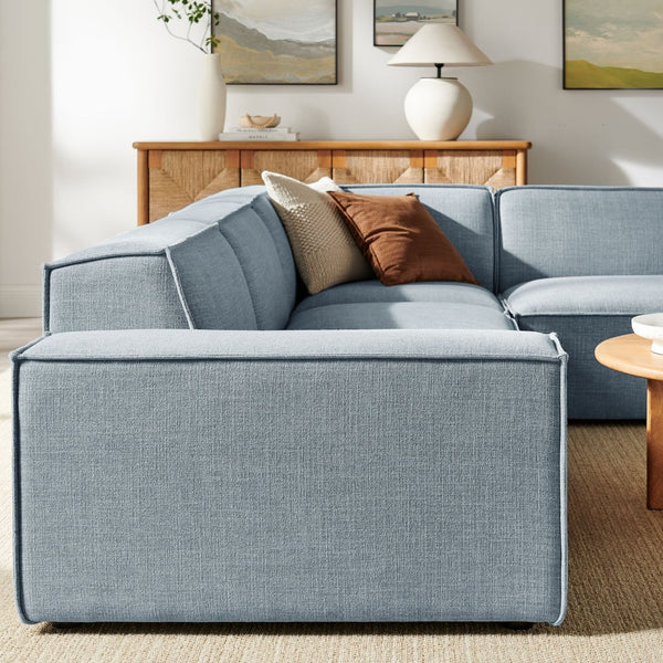 Modway Furniture Restore Modular L-shaped Sectional Sofa with Stain-resistant Fabric and French Piping Sky EEI-7429-SKY