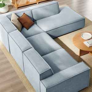 Modway Furniture Restore Modular L-shaped Sectional Sofa with Stain-resistant Fabric and French Piping Sky EEI-7429-SKY