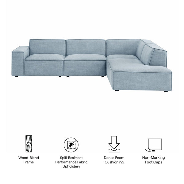 Modway Furniture Restore Modular L-shaped Sectional Sofa with Stain-resistant Fabric and French Piping Sky EEI-7429-SKY