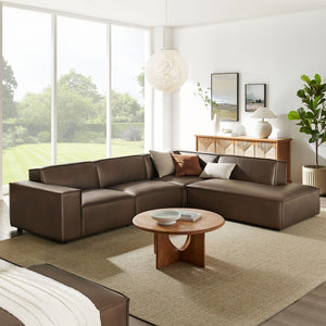 Modway Furniture Restore Modway Vegan Leather Modular Sectional with French Piping for Living Rooms Espresso EEI-7430-ESP