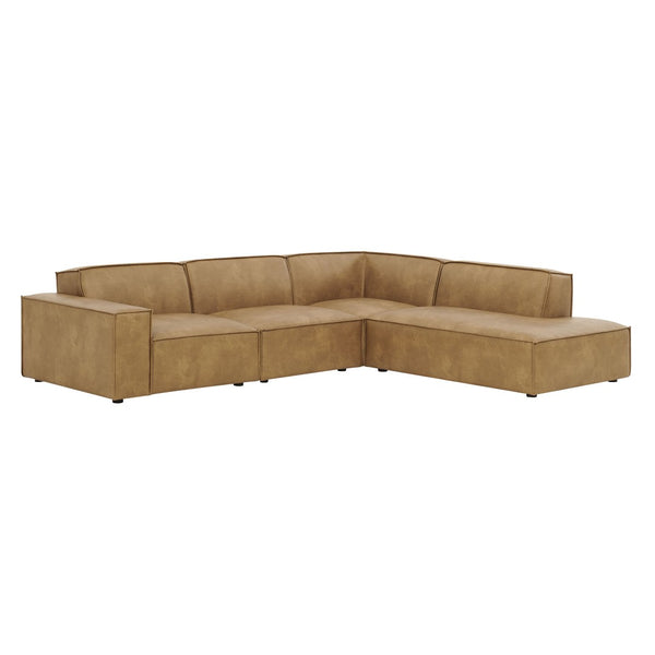 Modway Furniture Restore Modway Vegan Leather Modular Sectional with French Piping for Living Rooms Toast EEI-7430-TST