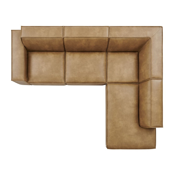 Modway Furniture Restore Modway Vegan Leather Modular Sectional with French Piping for Living Rooms Toast EEI-7430-TST