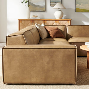 Modway Furniture Restore Modway Vegan Leather Modular Sectional with French Piping for Living Rooms Toast EEI-7430-TST