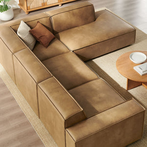 Modway Furniture Restore Modway Vegan Leather Modular Sectional with French Piping for Living Rooms Toast EEI-7430-TST