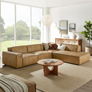 Modway Furniture Restore Modway Vegan Leather Modular Sectional with French Piping for Living Rooms Toast EEI-7430-TST