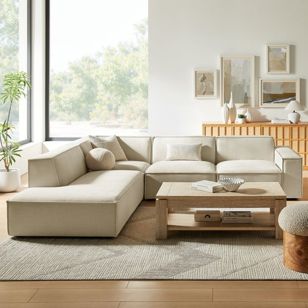 Modway Furniture Restore Modular L-shaped Sectional with Stain-repellent Fabric and Pocket Coil Seating Ecru EEI-7431-ECR