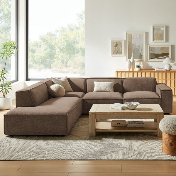 Modway Furniture Restore Modular L-shaped Sectional with Stain-repellent Fabric and Pocket Coil Seating Mocha EEI-7431-MOC