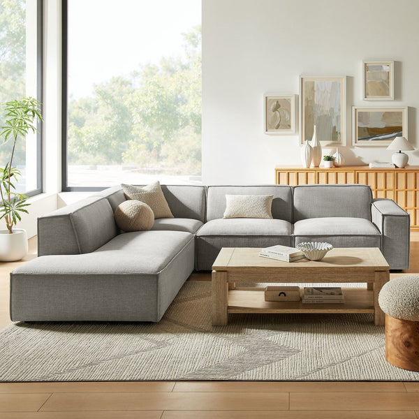 Modway Furniture Restore Modular L-shaped Sectional with Stain-repellent Fabric and Pocket Coil Seating Pewter EEI-7431-PEW