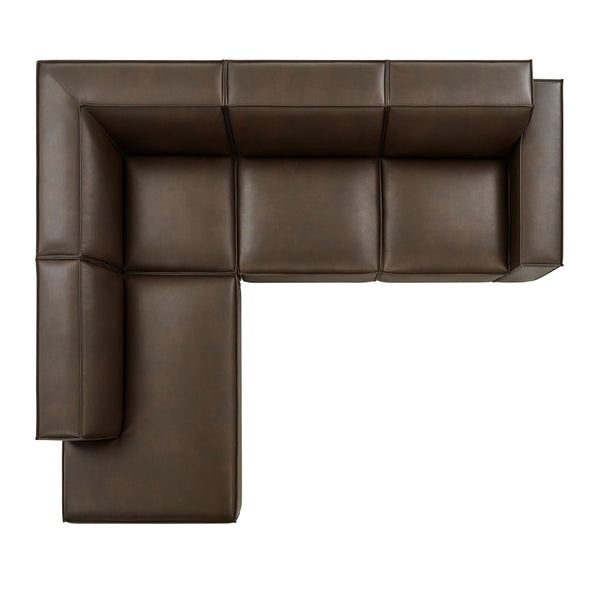 Modway Furniture Restore Modway Vegan Leather L-shaped Sectional with French Piping for Living Rooms Espresso EEI-7432-ESP