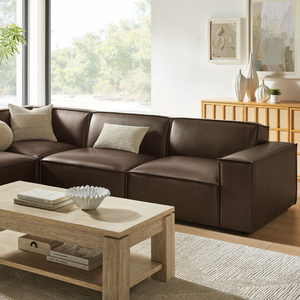 Modway Furniture Restore Modway Vegan Leather L-shaped Sectional with French Piping for Living Rooms Espresso EEI-7432-ESP