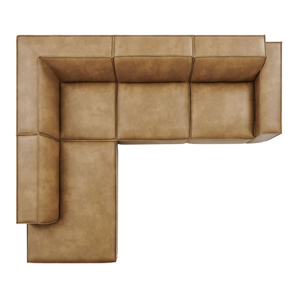 Modway Furniture Restore Modway Vegan Leather L-shaped Sectional with French Piping for Living Rooms Toast EEI-7432-TST