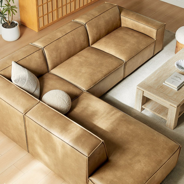 Modway Furniture Restore Modway Vegan Leather L-shaped Sectional with French Piping for Living Rooms Toast EEI-7432-TST
