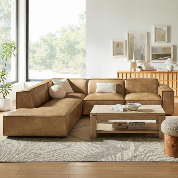 Modway Furniture Restore Modway Vegan Leather L-shaped Sectional with French Piping for Living Rooms Toast EEI-7432-TST