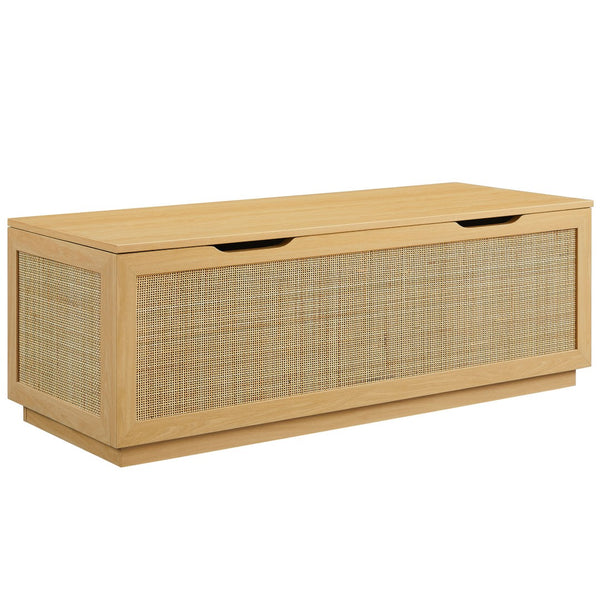 Modway Furniture Soma 47" Rattan Storage Bench - Stylish Organization with Soft-Close Hinges for Modern Spaces Oak EEI-7434-OAK