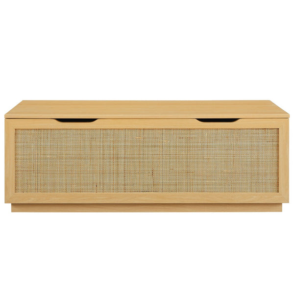 Modway Furniture Soma 47" Rattan Storage Bench - Stylish Organization with Soft-Close Hinges for Modern Spaces Oak EEI-7434-OAK