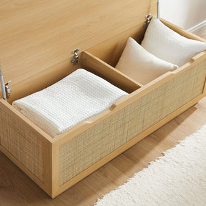 Modway Furniture Soma 47" Rattan Storage Bench - Stylish Organization with Soft-Close Hinges for Modern Spaces Oak EEI-7434-OAK