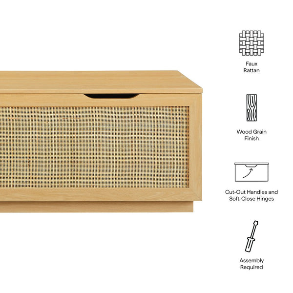 Modway Furniture Soma 47" Rattan Storage Bench - Stylish Organization with Soft-Close Hinges for Modern Spaces Oak EEI-7434-OAK