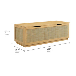 Modway Furniture Soma 47" Rattan Storage Bench - Stylish Organization with Soft-Close Hinges for Modern Spaces Oak EEI-7434-OAK