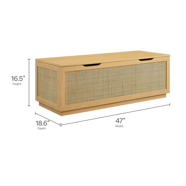 Modway Furniture Soma 47" Rattan Storage Bench - Stylish Organization with Soft-Close Hinges for Modern Spaces Oak EEI-7434-OAK