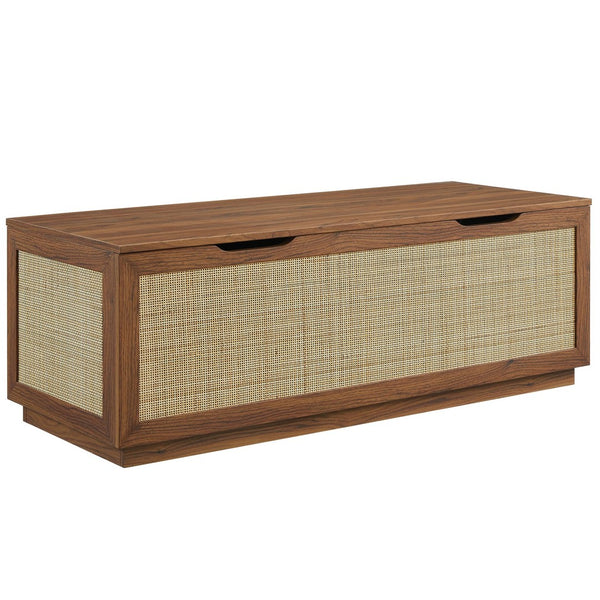 Modway Furniture Soma 47" Rattan Storage Bench - Stylish Organization with Soft-Close Hinges for Modern Spaces Walnut EEI-7434-WAL