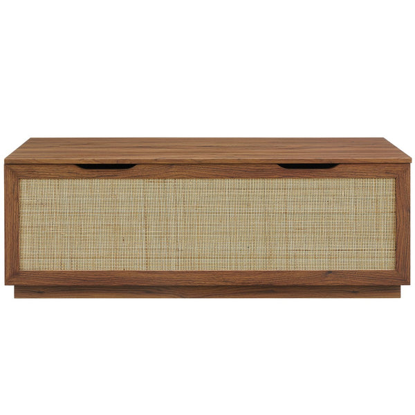 Modway Furniture Soma 47" Rattan Storage Bench - Stylish Organization with Soft-Close Hinges for Modern Spaces Walnut EEI-7434-WAL