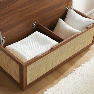 Modway Furniture Soma 47" Rattan Storage Bench - Stylish Organization with Soft-Close Hinges for Modern Spaces Walnut EEI-7434-WAL