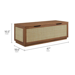 Modway Furniture Soma 47" Rattan Storage Bench - Stylish Organization with Soft-Close Hinges for Modern Spaces Walnut EEI-7434-WAL