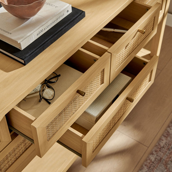 Modway Furniture Soma 62 Inch Rattan Console Table - Stylish Storage Solution for Entryways and Compact Spaces Oak EEI-7435-OAK