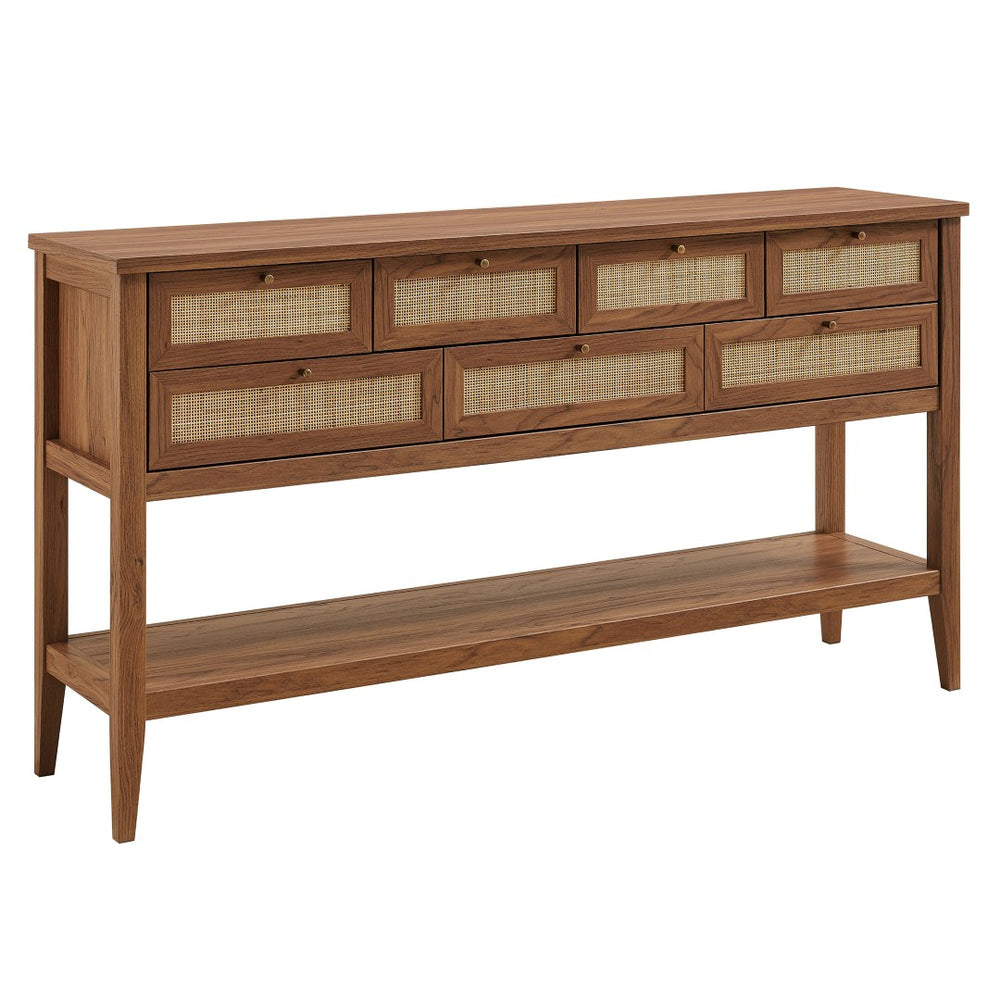 Modway Furniture Soma 62 Inch Rattan Console Table - Stylish Storage Solution for Entryways and Compact Spaces Walnut EEI-7435-WAL