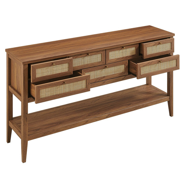 Modway Furniture Soma 62 Inch Rattan Console Table - Stylish Storage Solution for Entryways and Compact Spaces Walnut EEI-7435-WAL