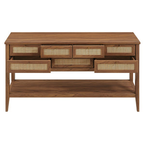 Modway Furniture Soma 62 Inch Rattan Console Table - Stylish Storage Solution for Entryways and Compact Spaces Walnut EEI-7435-WAL