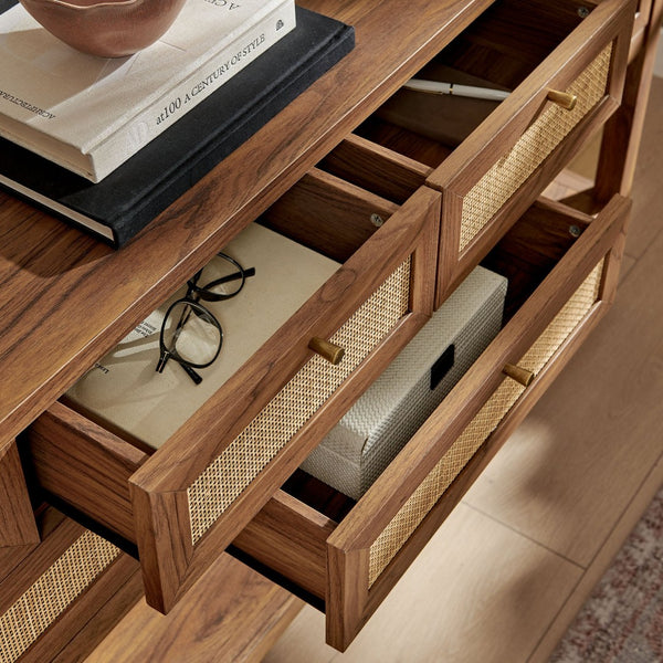 Modway Furniture Soma 62 Inch Rattan Console Table - Stylish Storage Solution for Entryways and Compact Spaces Walnut EEI-7435-WAL