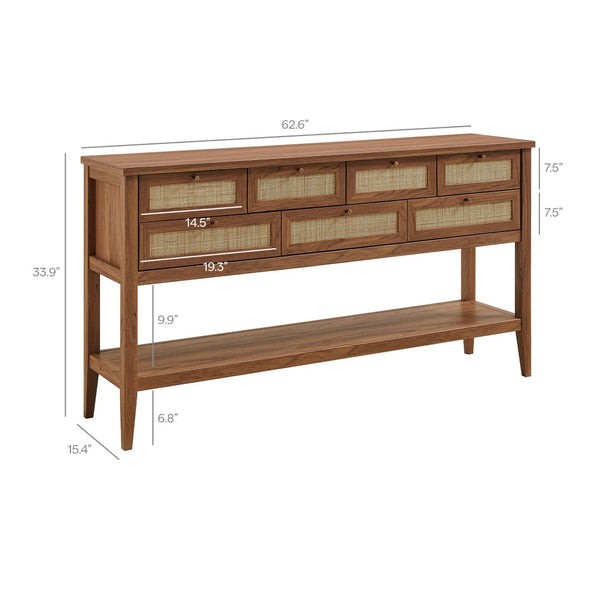 Modway Furniture Soma 62 Inch Rattan Console Table - Stylish Storage Solution for Entryways and Compact Spaces Walnut EEI-7435-WAL