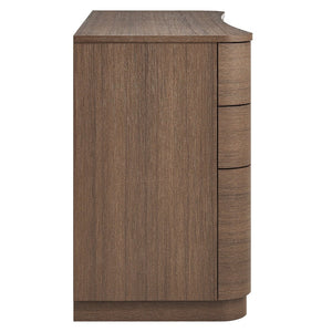 Modway Furniture Mirae 55" Curved Office Desk – Stylish 6-Drawer Workstation for Compact Home Office Essentials Brushed Brown Oak EEI-7436-BBO