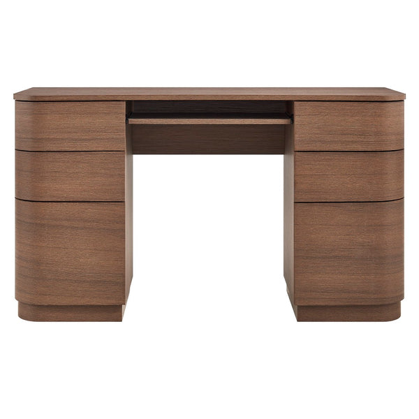 Modway Furniture Mirae 55" Curved Office Desk – Stylish 6-Drawer Workstation for Compact Home Office Essentials Brushed Brown Oak EEI-7436-BBO