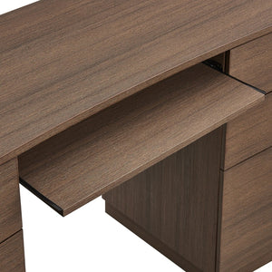 Modway Furniture Mirae 55" Curved Office Desk – Stylish 6-Drawer Workstation for Compact Home Office Essentials Brushed Brown Oak EEI-7436-BBO