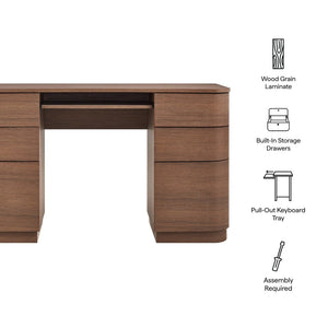 Modway Furniture Mirae 55" Curved Office Desk – Stylish 6-Drawer Workstation for Compact Home Office Essentials Brushed Brown Oak EEI-7436-BBO